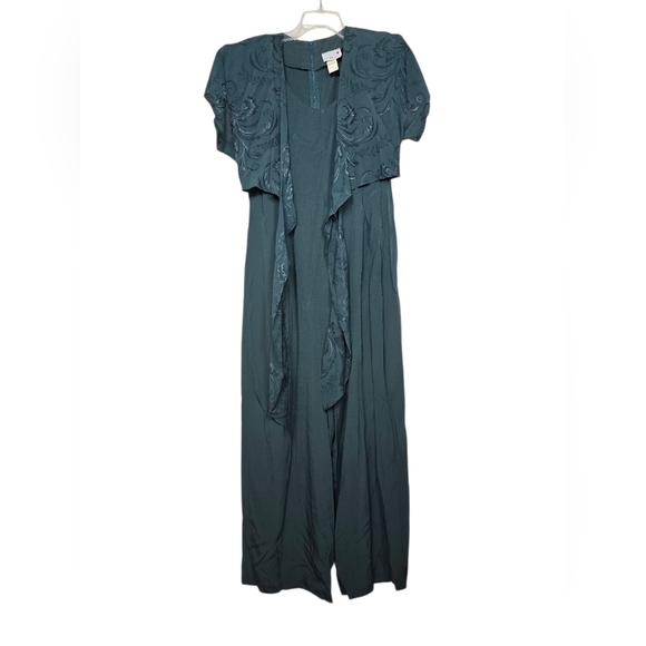 Scarlett Hunter Green Jumpsuit Overlay Front Wide Leg Evening 11-12 - Picture 3 of 10